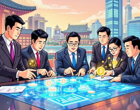 Korean financial executives discussing new Korea stablecoin regulations and strategies for credit card firms.