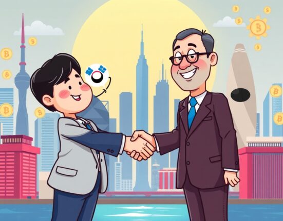 Illustration of South Korean firms exploring Hong Kong's crypto market, symbolizing new partnerships and regulatory discussions.