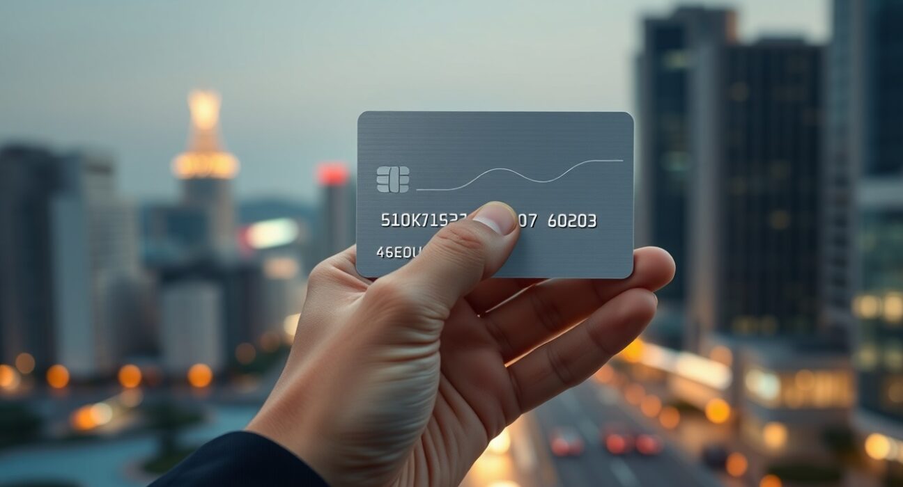 A modern payment card representing the Korean stablecoin card payments test by the Credit Finance Association.