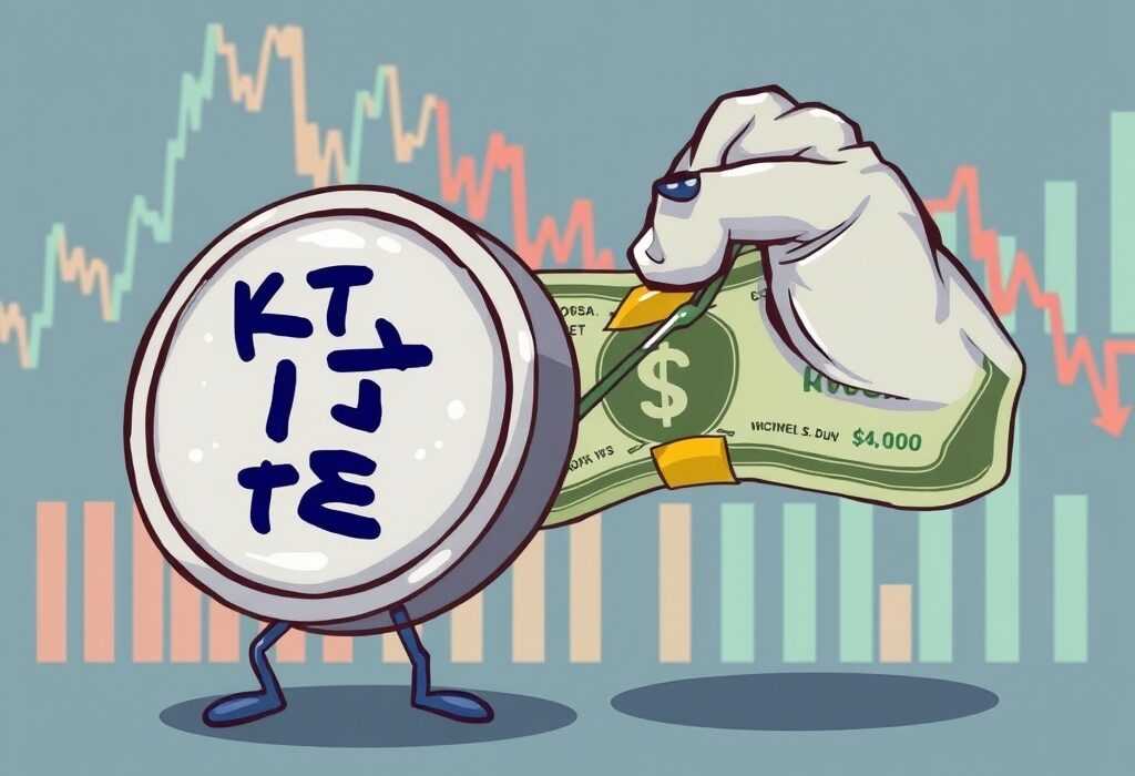 Cartoon illustrating the Korean Won weakening against the US Dollar, symbolizing market volatility and economic impact on the Korean Won.