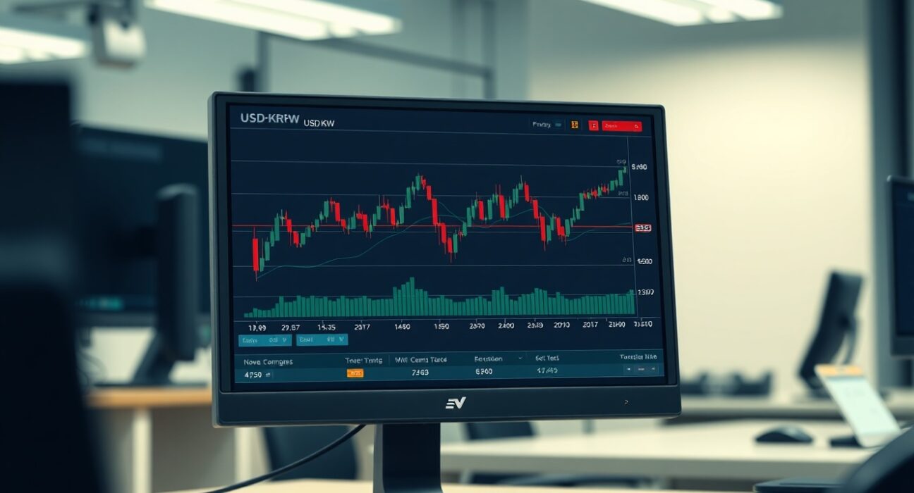 Financial chart analysis showing the USD to Korean Won exchange rate trading range discussed by ING.
