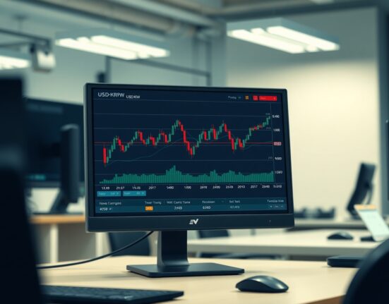 Financial chart analysis showing the USD to Korean Won exchange rate trading range discussed by ING.