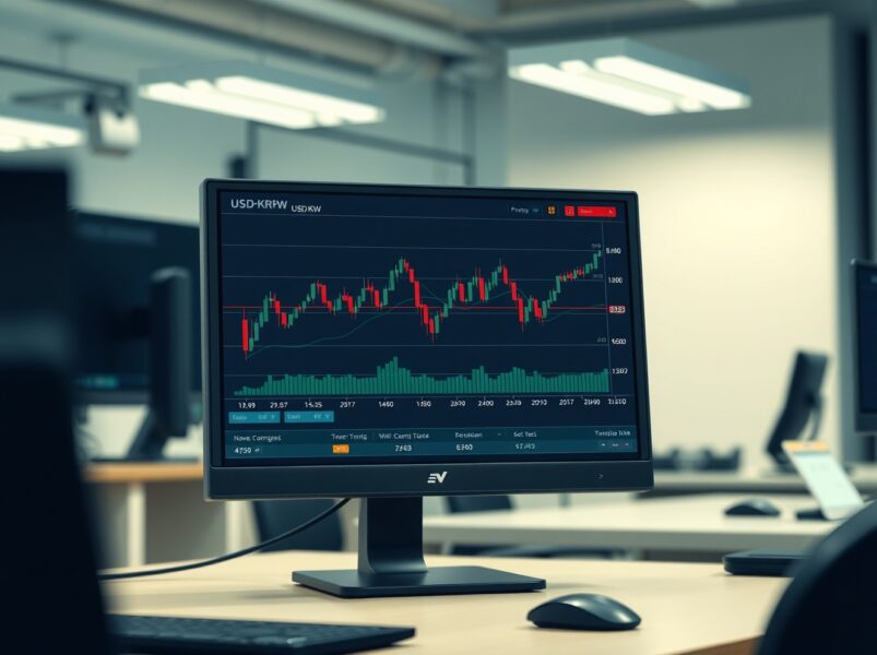 Financial chart analysis showing the USD to Korean Won exchange rate trading range discussed by ING.
