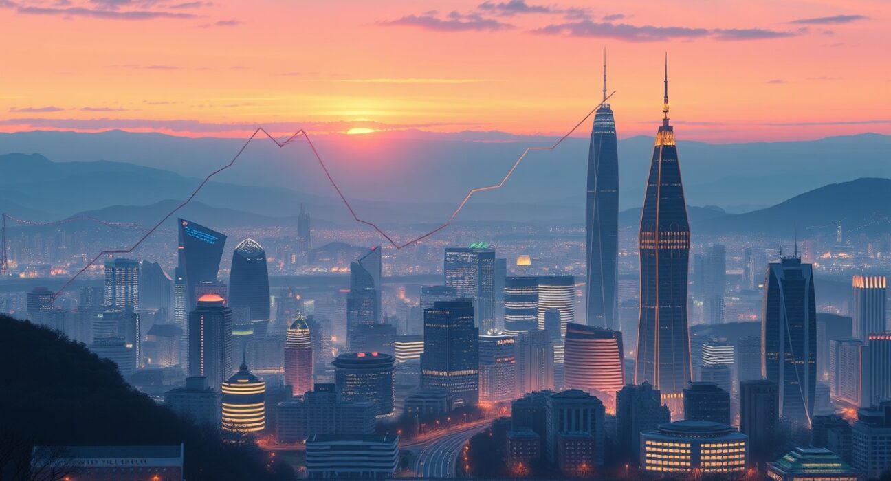 Historic KOSPI 5000 milestone representing South Korea's economic growth and market confidence.