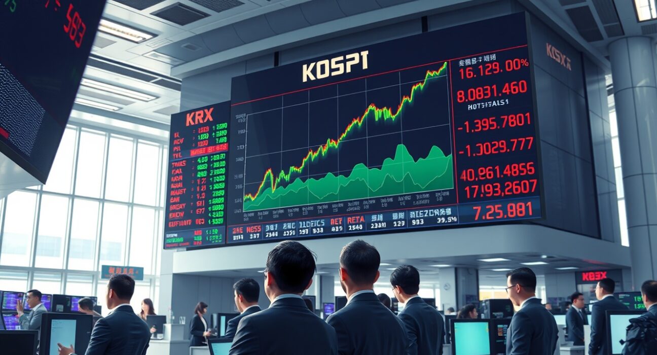 KOSPI index reaches new all-time high on Korea Exchange trading floor in Seoul