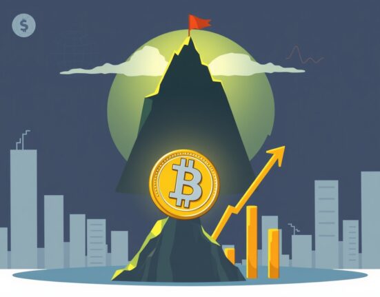 Cartoon showing KOSPI record high influencing Bitcoin's peak, illustrating the KOSPI Bitcoin correlation.