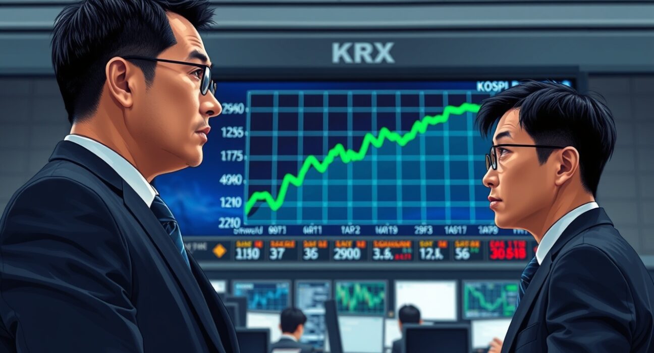 Trader at Korea Exchange monitors KOSPI index surge triggering buy-side trading curb.