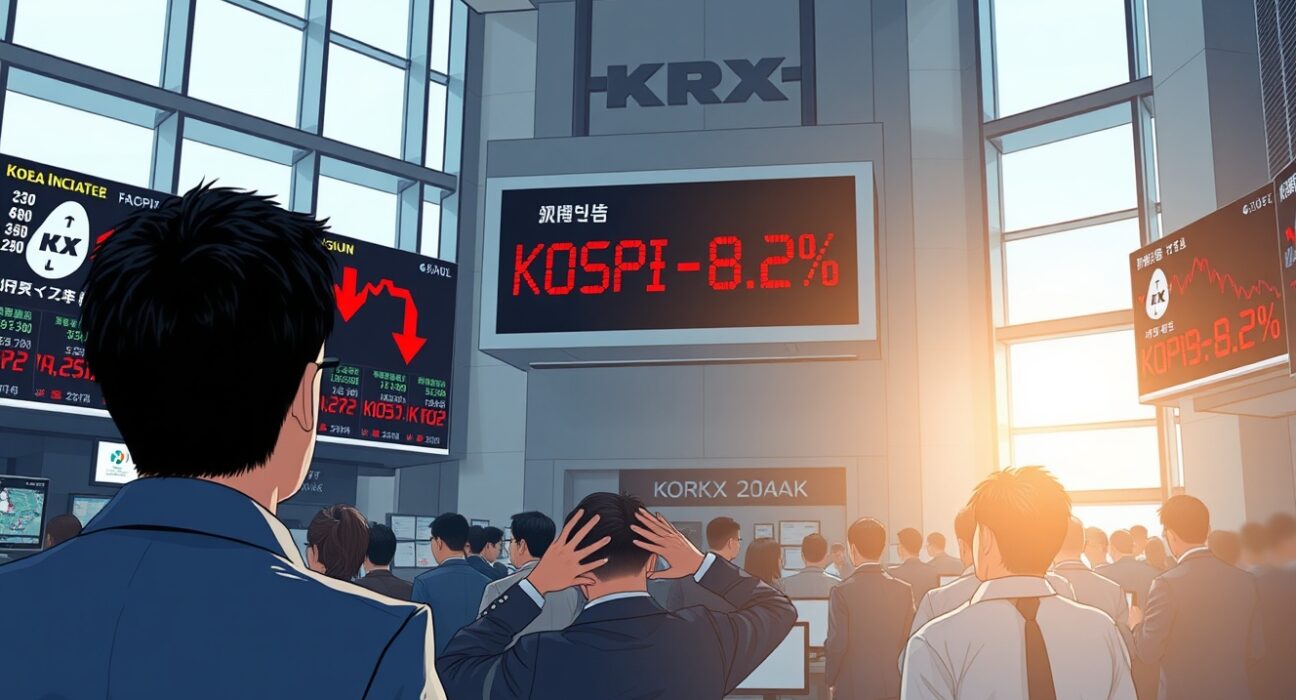 Kospi circuit breaker triggered at Korea Exchange trading floor during market plunge