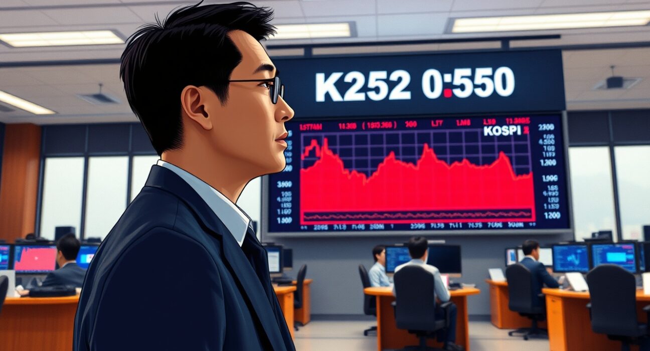 Trader monitors KOSPI sell-side curbs triggered by sharp market decline at Korea Exchange