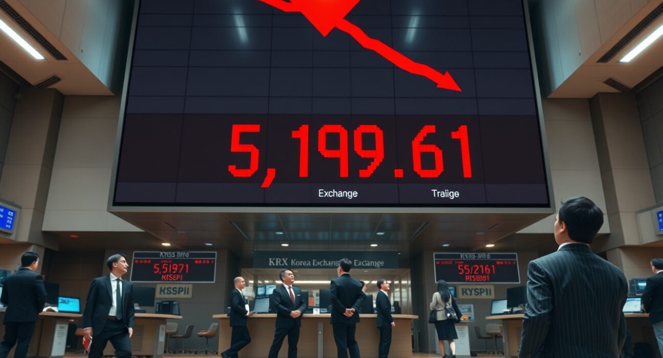 KOSPI index crash triggers sell-side sidecar at the Korea Exchange trading floor.