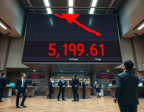 KOSPI index crash triggers sell-side sidecar at the Korea Exchange trading floor.
