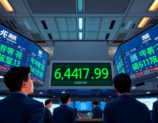 KOSPI index reaches historic high of 6,417.93 at Korea Exchange trading floor