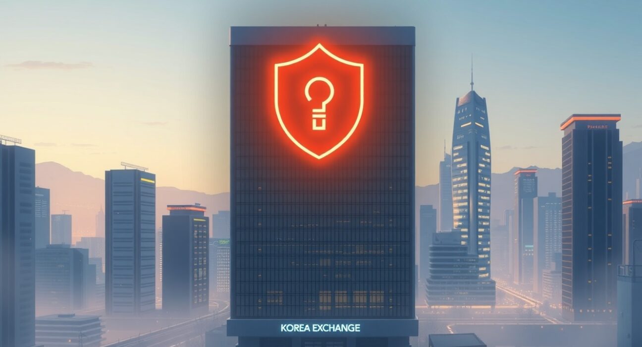 Illustration of the Korea Exchange activating a KOSPI sell-side sidecar circuit breaker mechanism.