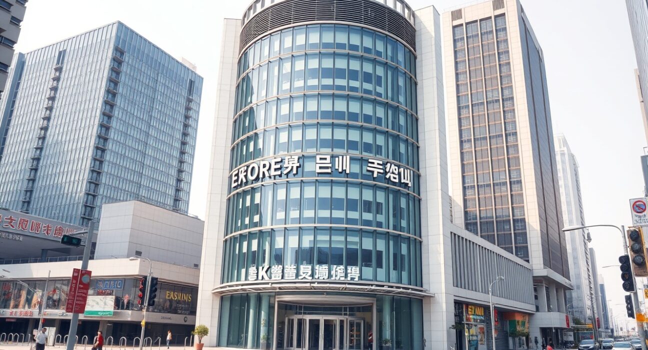 The Korea Exchange building in Seoul, representing the KOSPI index surge past 6000 points.