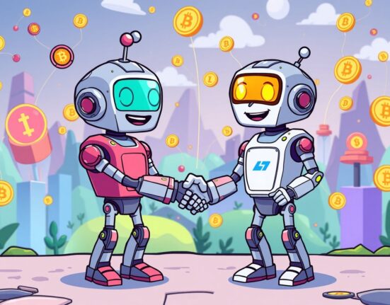 Kraken acquires Backed Finance in a strategic partnership to expand tokenization services, illustrated as two robots connecting.