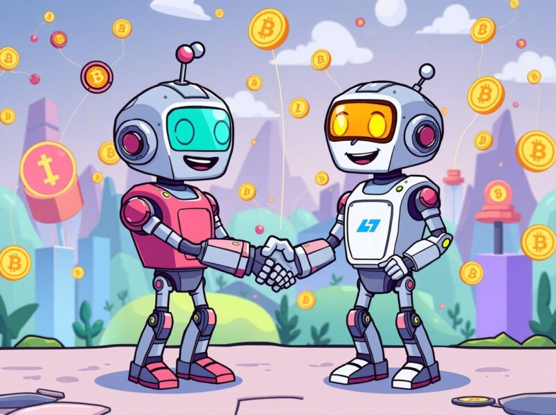 Kraken acquires Backed Finance in a strategic partnership to expand tokenization services, illustrated as two robots connecting.