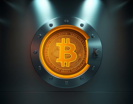 Kraken Bitcoin Vault with glowing Bitcoin symbol inside a modern vault door
