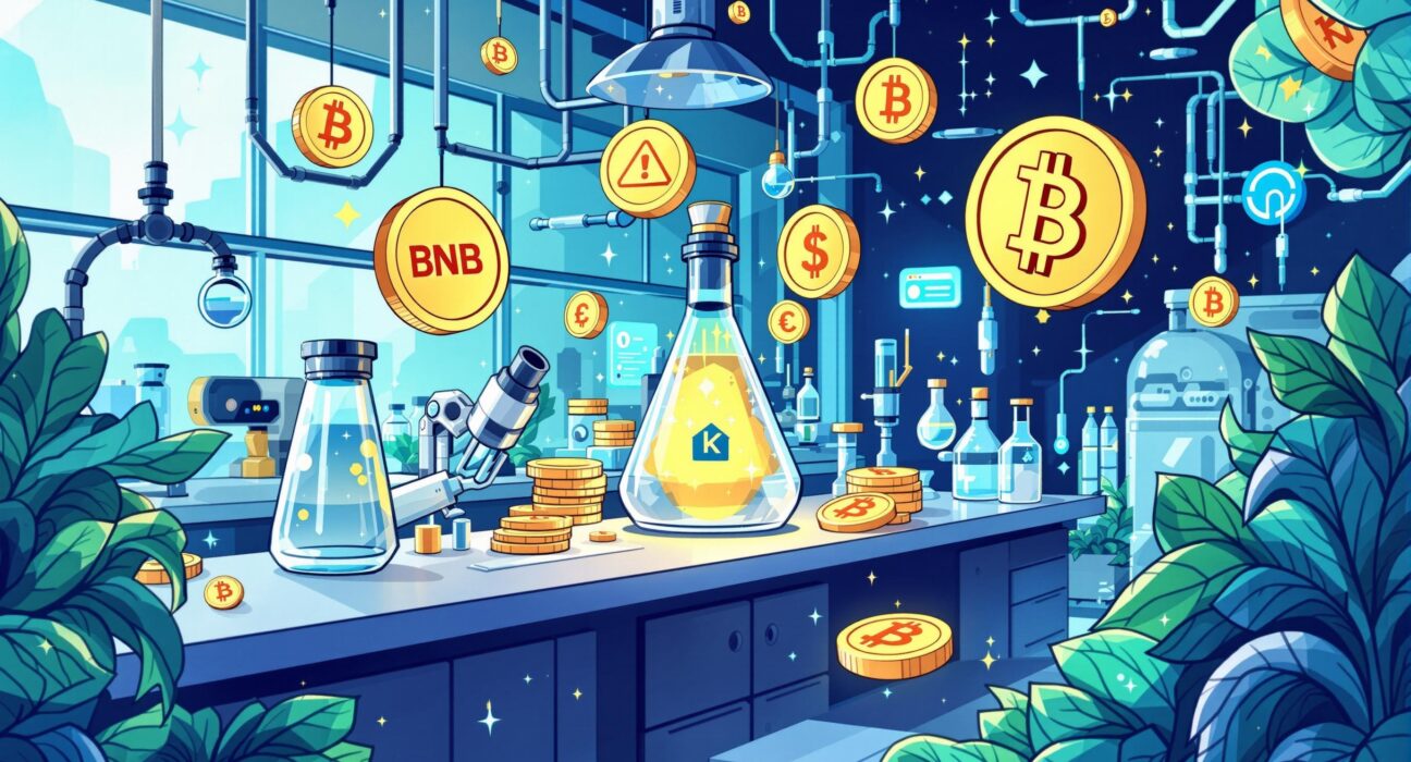 A secure digital vault representing the Kraken BNB treasury strategy, highlighting the partnership between a biotech firm and a crypto exchange.