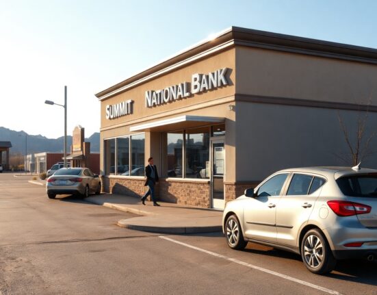 Exterior of Summit National Bank in Wyoming on a sunny morning