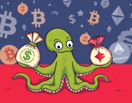 Cartoon illustration depicting Kraken's significant crypto PAC donation, highlighting its impact on digital political funding.