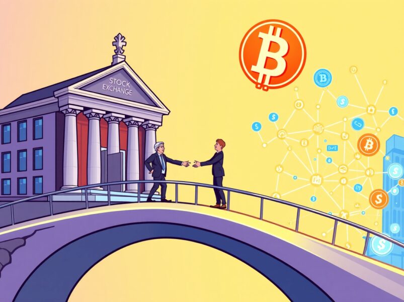 A vibrant illustration symbolizing the new institutional crypto access bridge between traditional finance and digital assets.