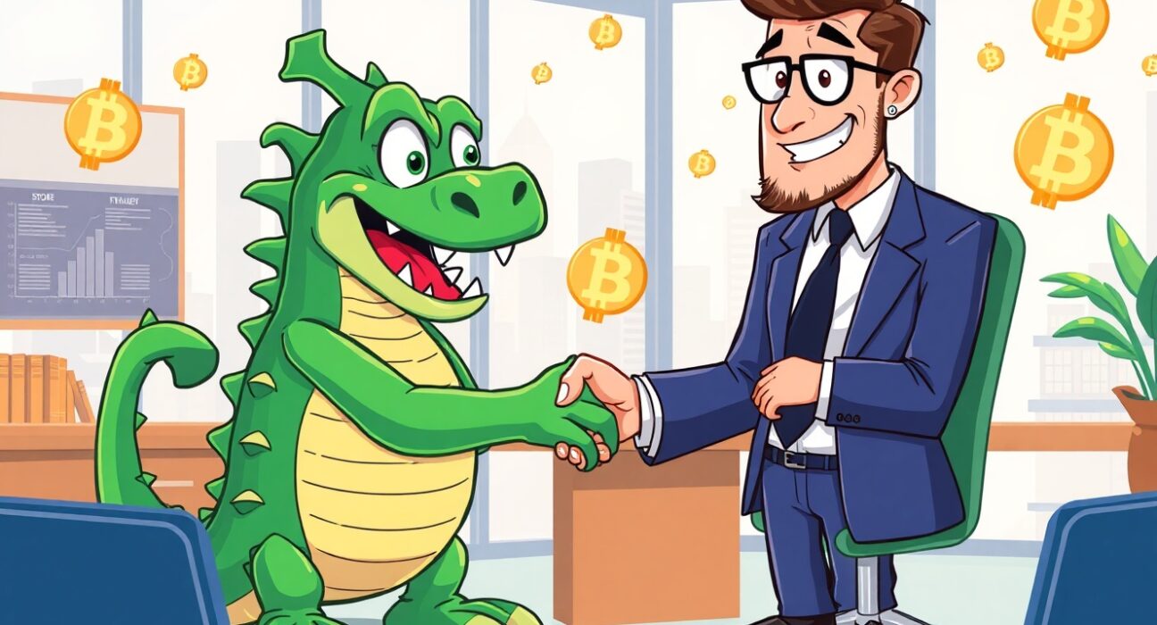 Kraken investment partnership illustration showing cryptocurrency exchange growth and institutional backing