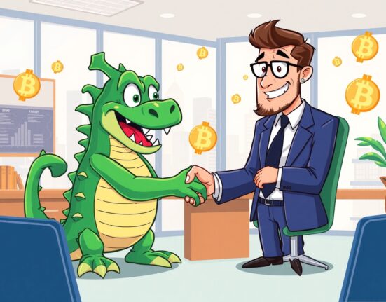 Kraken investment partnership illustration showing cryptocurrency exchange growth and institutional backing