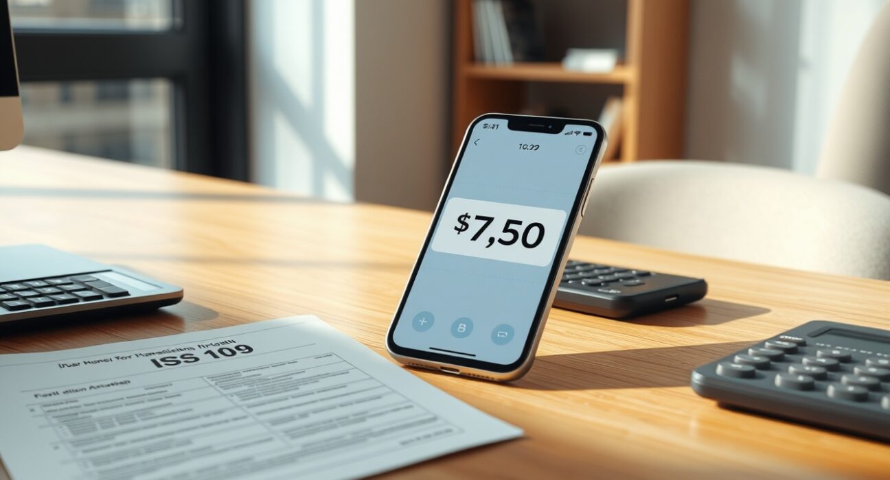 Smartphone showing a small $7.50 cryptocurrency transaction next to IRS tax forms, representing Kraken's data on micro-transactions.