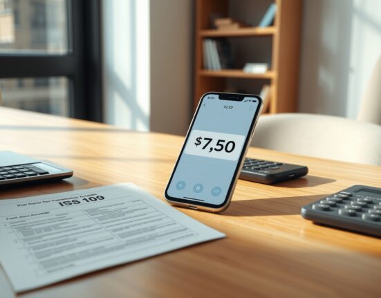 Smartphone showing a small $7.50 cryptocurrency transaction next to IRS tax forms, representing Kraken's data on micro-transactions.