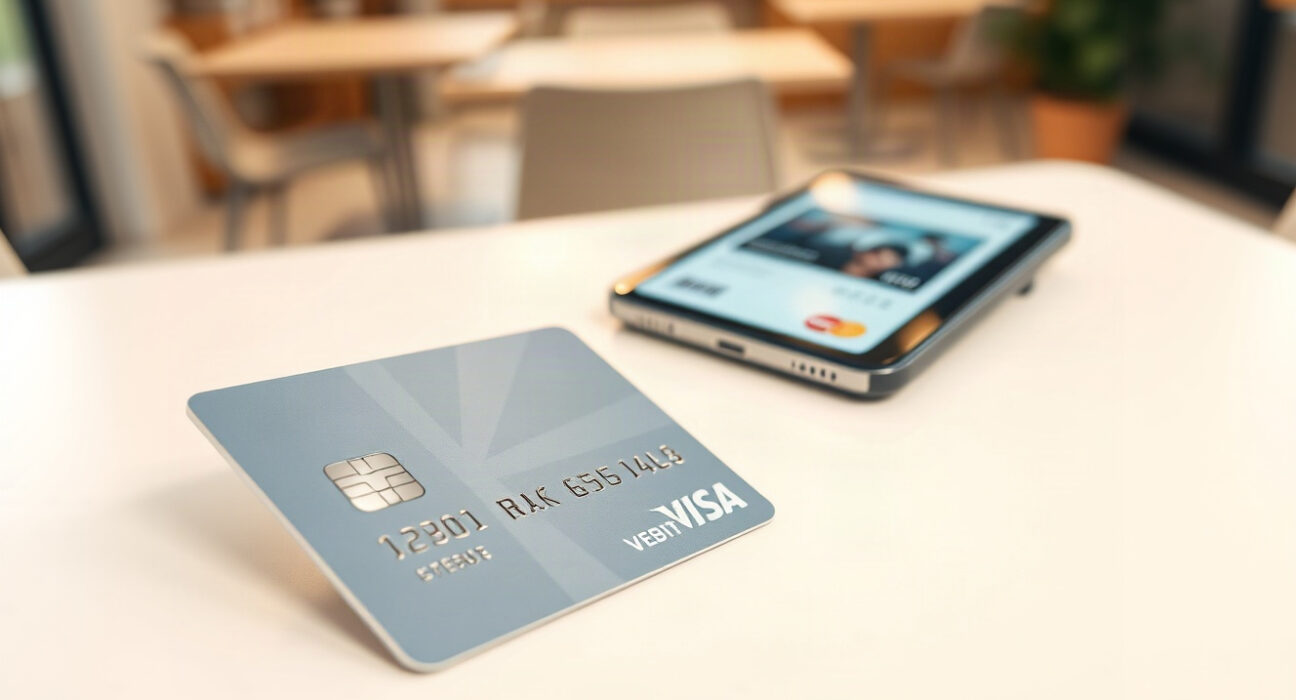 Kraken crypto debit card with smartphone showing payment app