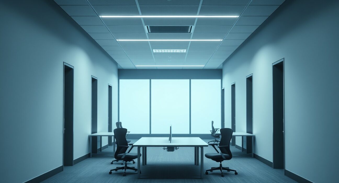 Empty office floor at Kraken headquarters, reflecting workforce reduction ahead of IPO.