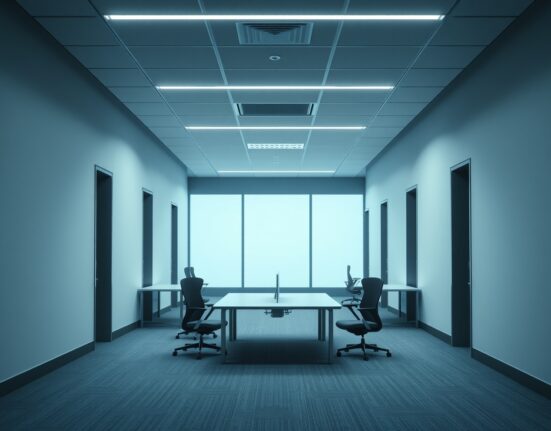 Empty office floor at Kraken headquarters, reflecting workforce reduction ahead of IPO.