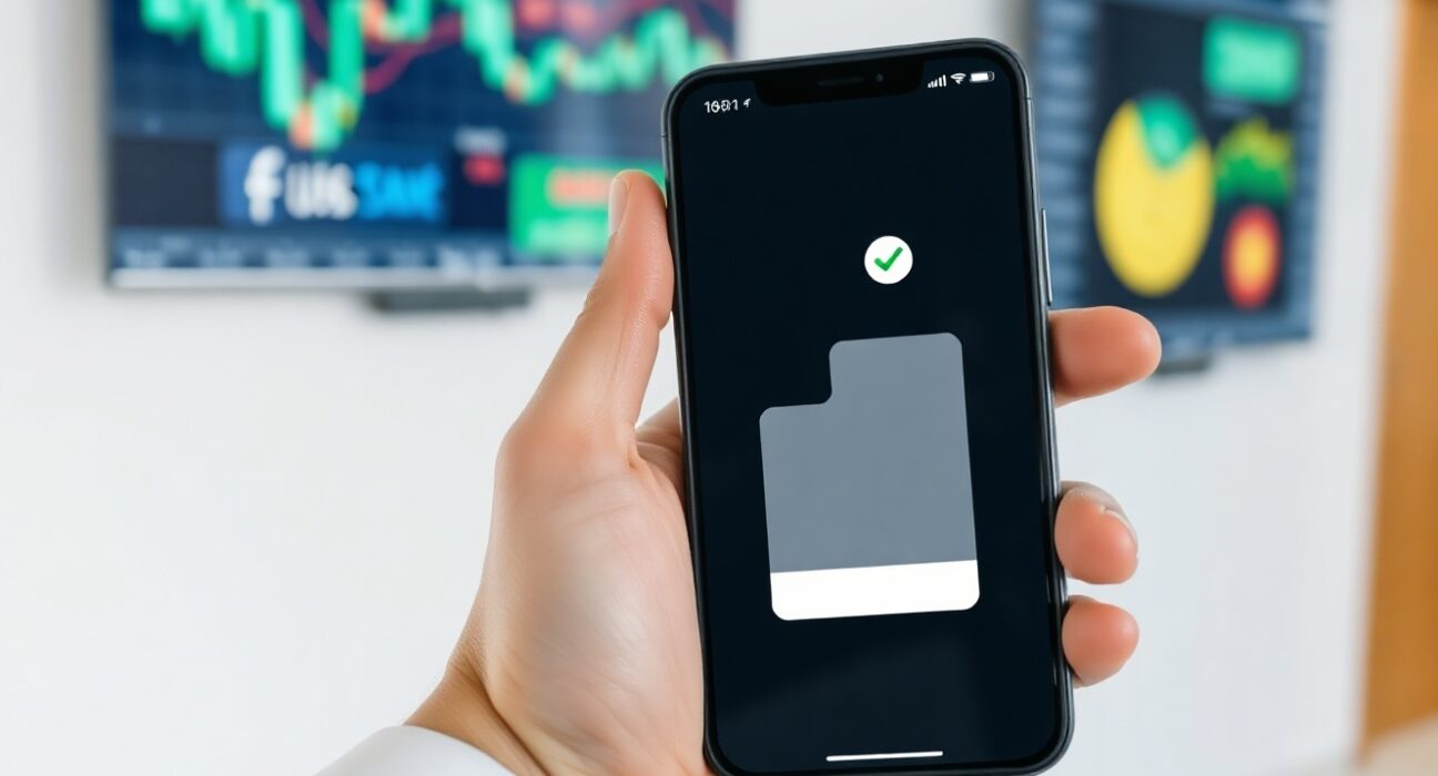 Smartphone displaying stock chart with voting icon, symbolizing tokenized stock voting rights
