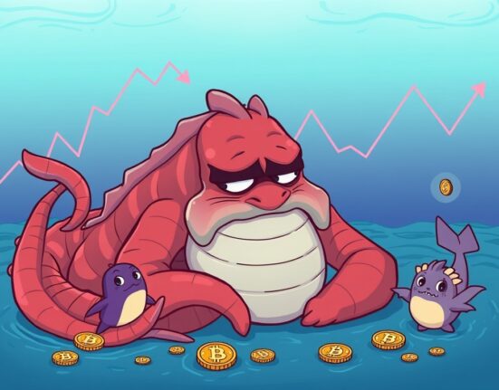A cartoon Kraken symbolizes the challenges faced by Kraken revenue amidst a competitive crypto market and declining trading volumes.