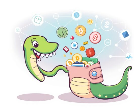 Cartoon illustration showing Kraken facilitating tokenized stock trading through a digital wallet, symbolizing expanded access to digital assets.