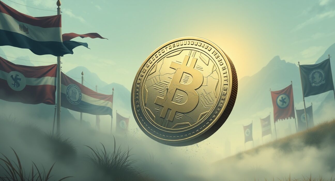 Conceptual art representing Paul Krugman's analysis of the political factors behind the Bitcoin crash.