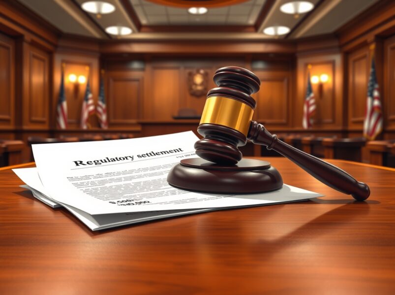 Legal document and gavel representing KuCoin's CFTC settlement for regulatory violations