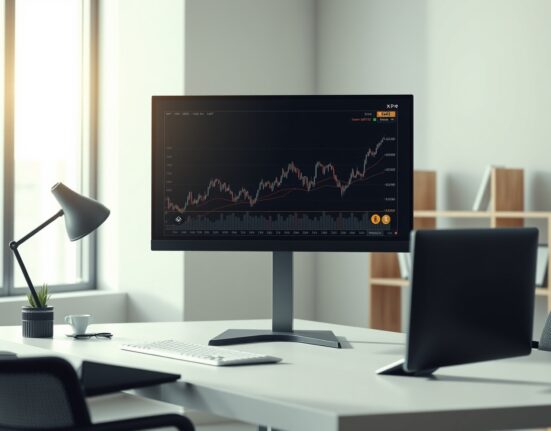 Professional trading desk with charts showing the new Kurv XRP and Ether Enhanced Income ETFs.