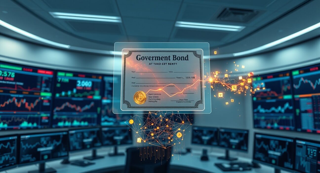 Visualization of government bond tokenization process by Kyobo Life and Ripple for digital asset trading.