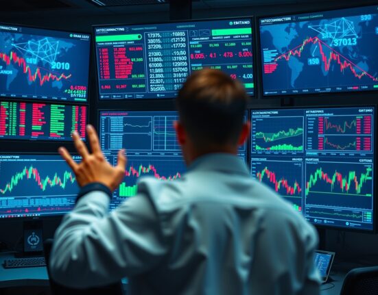A financial monitoring room with screens showing blockchain transaction data and charts, representing on-chain analysis of the LAB project token transfer.