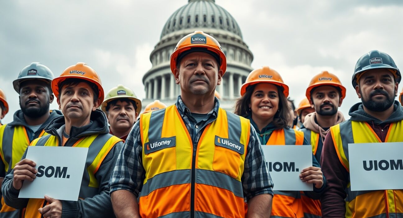 Union workers protest near the US Capitol against the Clarity Act cryptocurrency regulation bill