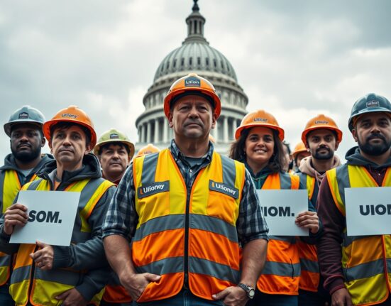 Union workers protest near the US Capitol against the Clarity Act cryptocurrency regulation bill