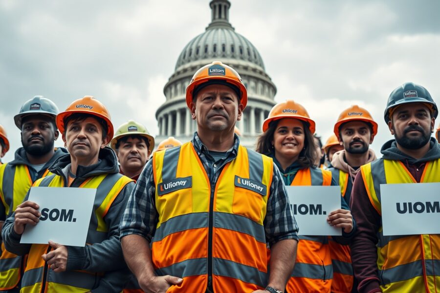 Union workers protest near the US Capitol against the Clarity Act cryptocurrency regulation bill