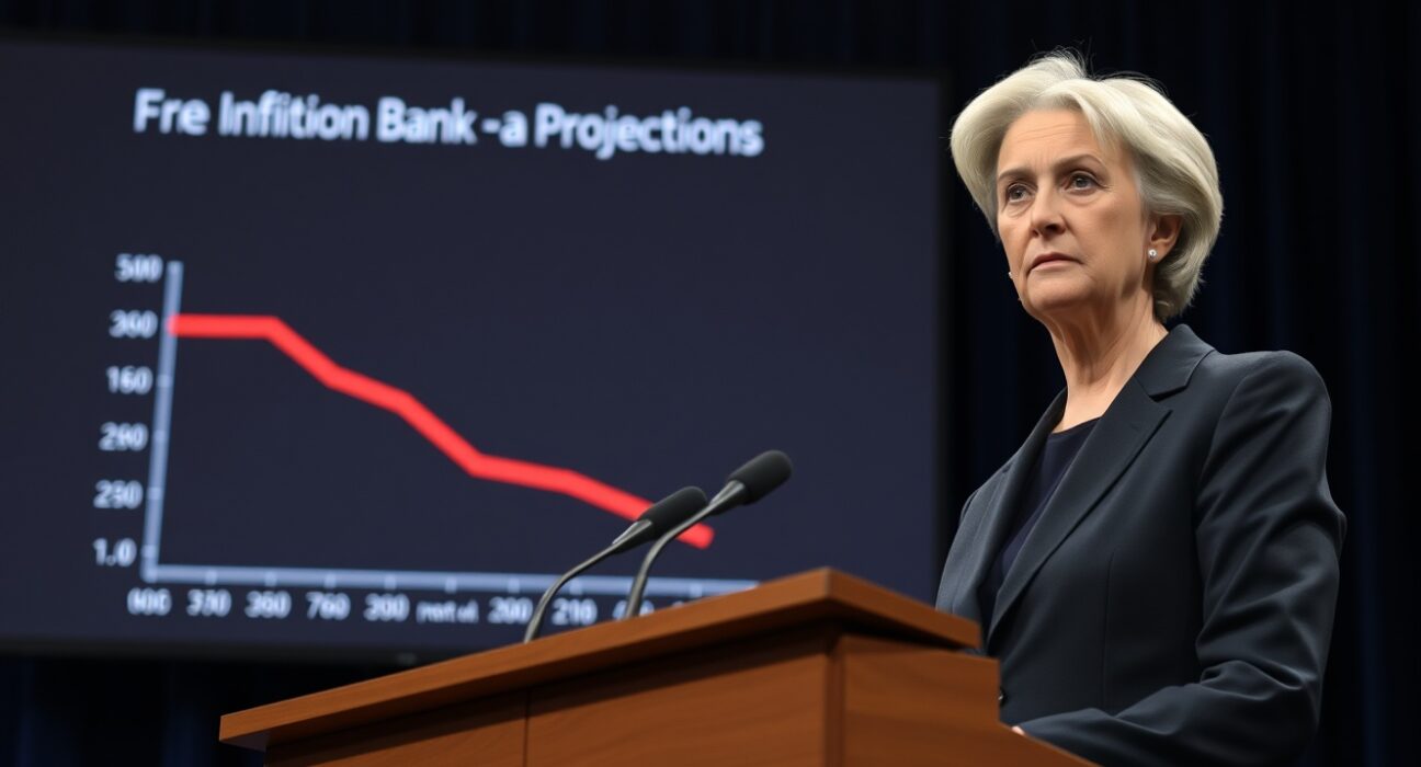 ECB President Christine Lagarde speaking at a press conference about inflation and second round effects.