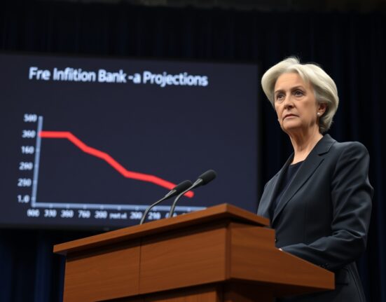 ECB President Christine Lagarde speaking at a press conference about inflation and second round effects.