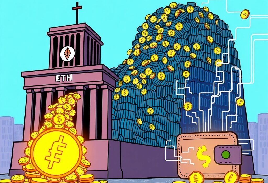 A cartoon illustrating a large ETH transfer from FalconX, symbolizing significant institutional crypto movements.