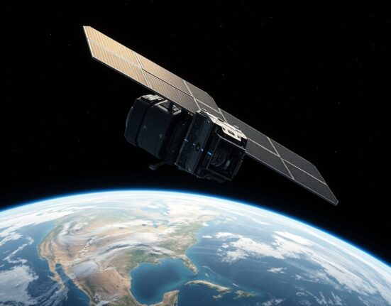 Satellite with orbital compute cluster processing data in space for defense and commercial applications.