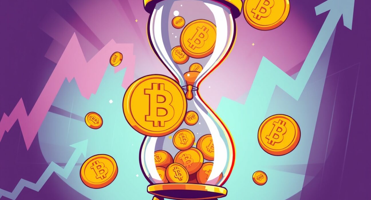 Golden hourglass showing final opportunity to buy Bitcoin under $90K before price surge