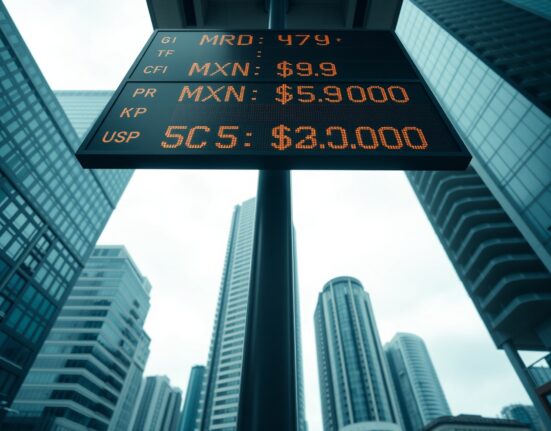Currency exchange board in São Paulo showing Latin American currencies and US dollar rates