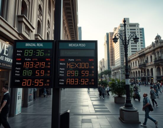 Currency exchange board in Latin America showing LatAm FX rates and positioning risks